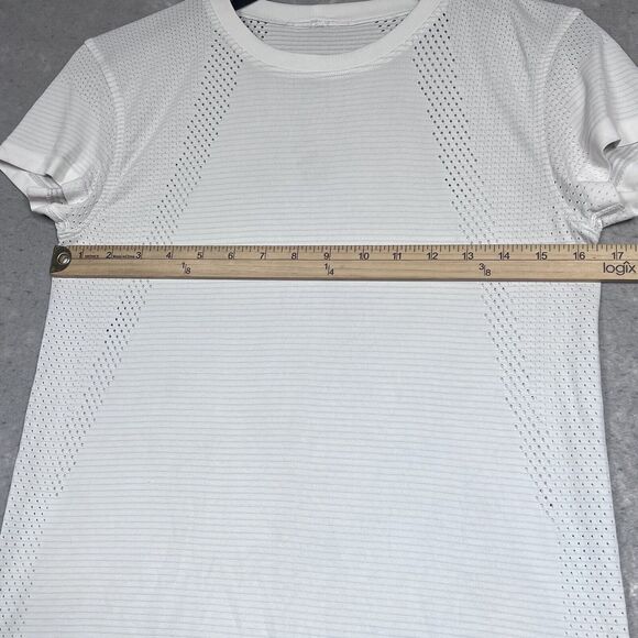 Lululemon Shirt Womens Size 6 White Short Sleeve Crew Neck Perforated Mesh Tee - Picture 8 of 12